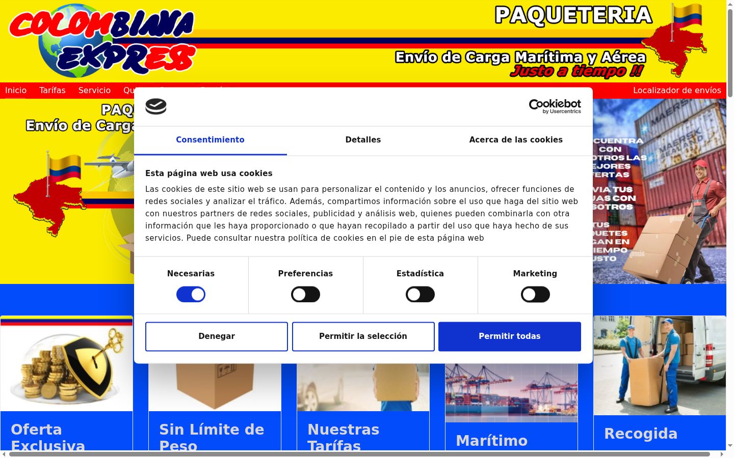 Screenshot del banner di consenso mostrato prima di qualsiasi interazione