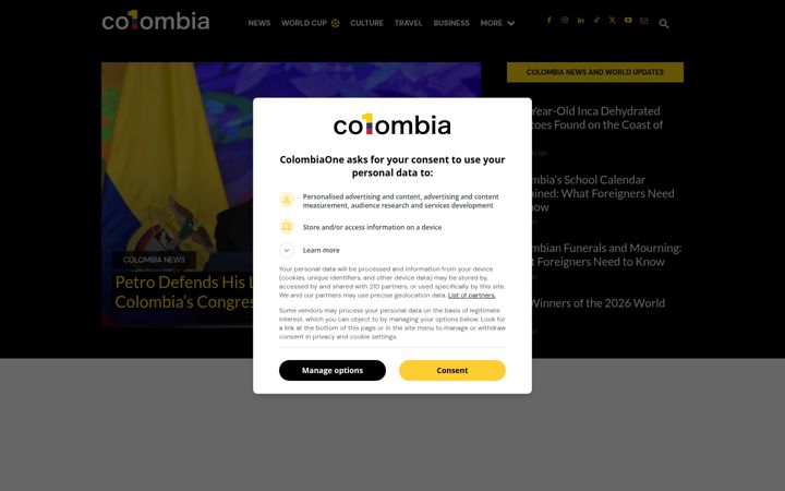 Skjámynd af colombiaone.com
