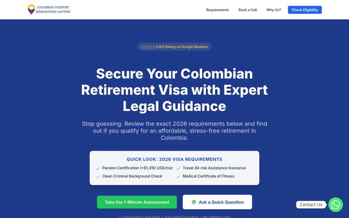 Screenshot of colombiaretirementvisa.com.co