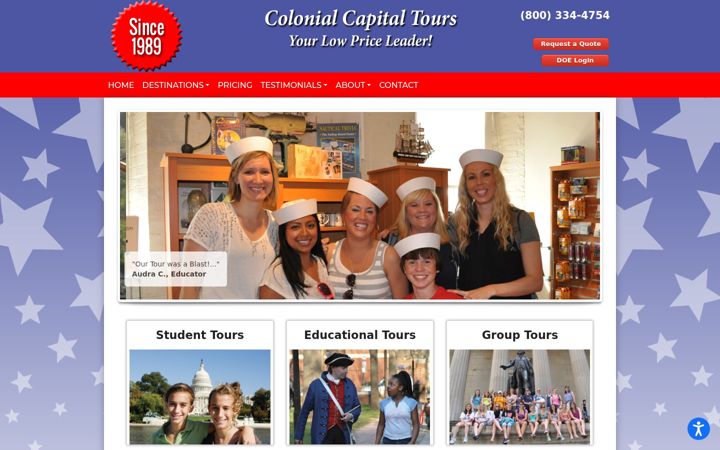 Screenshot of colonialcapitaltours.com