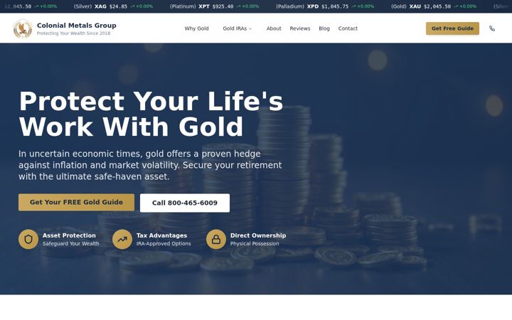 Screenshot of colonialmetalsgroup.com