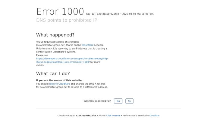 Screenshot of colonialmetalsgroup.net