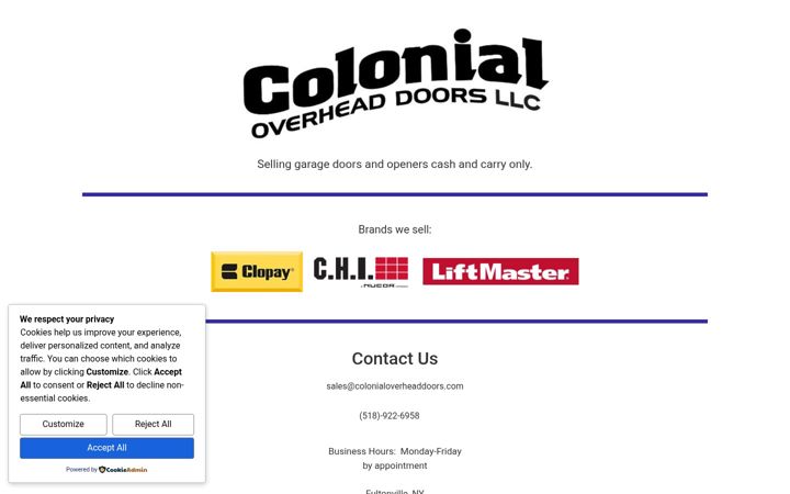 Screenshot of colonialoverheaddoors.com