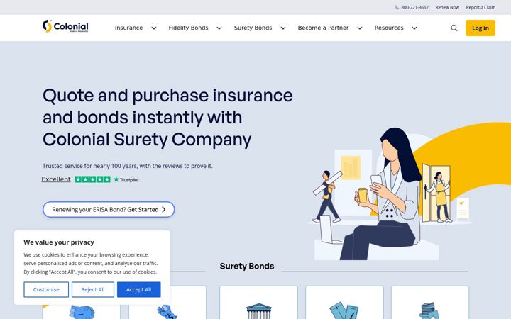 Screenshot of colonialsurety.com