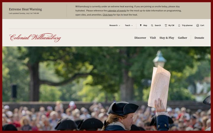 Screenshot of colonialwilliamsburg.org