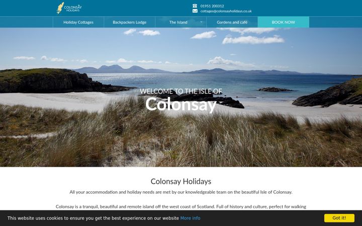 Screenshot of colonsayholidays.co.uk