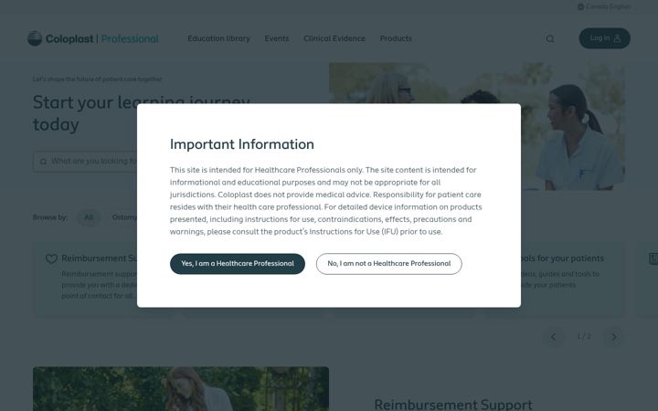 Screenshot of coloplastprofessional.ca