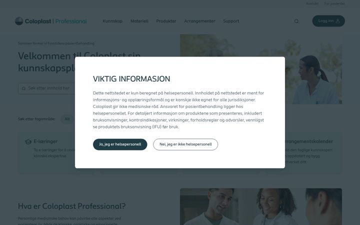 Screenshot of coloplastprofessional.no