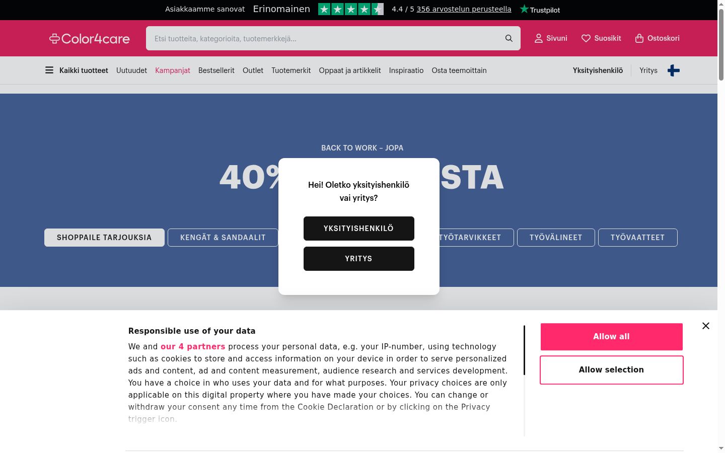 Screenshot del banner di consenso mostrato prima di qualsiasi interazione