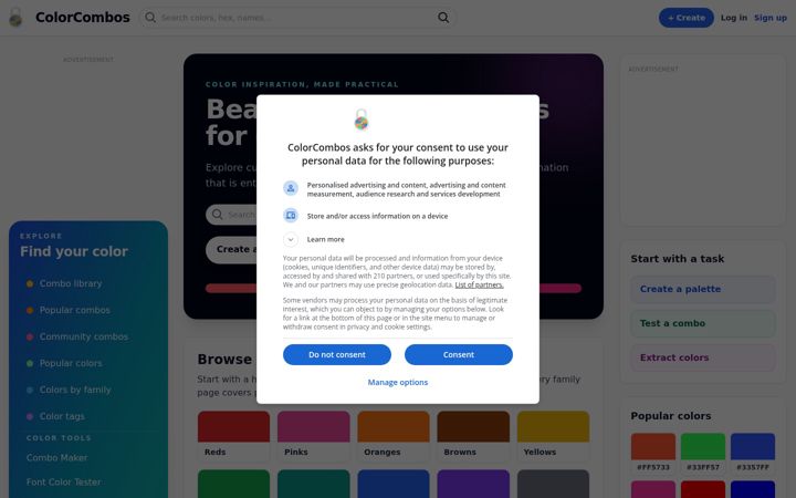 Screenshot of colorcombos.com