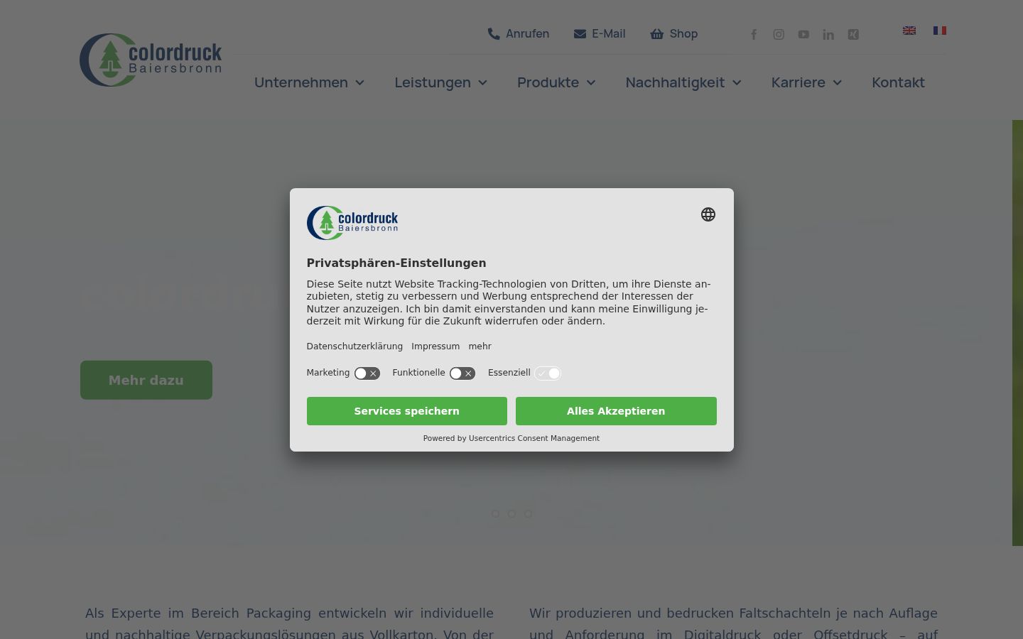 Captura de ecrã do banner de consentimento apresentado antes de qualquer interação