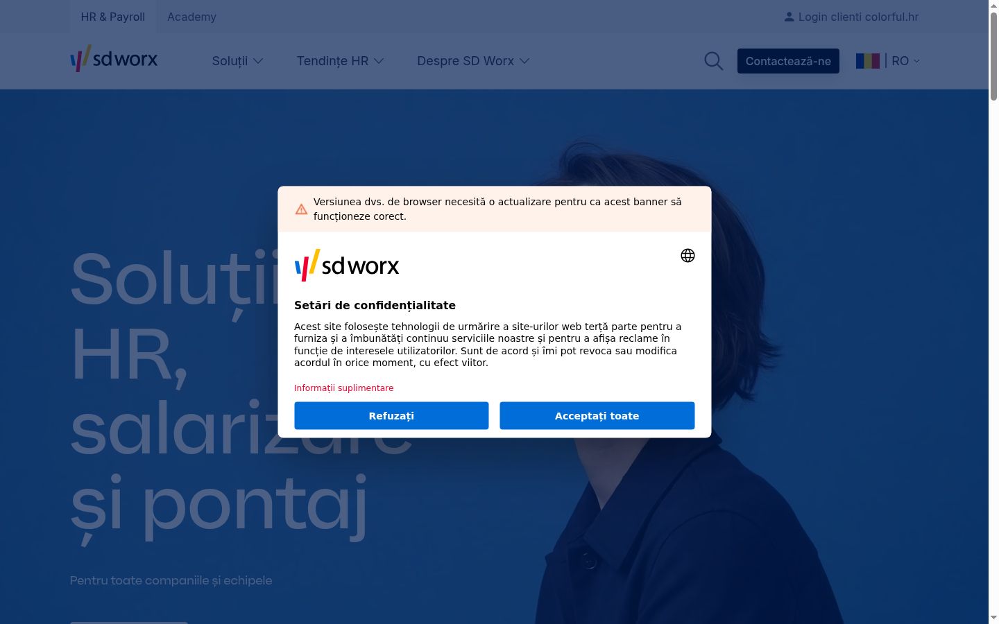 Kuvakaappaus suostumusbannerista, joka näytettiin ennen mitään vuorovaikutusta