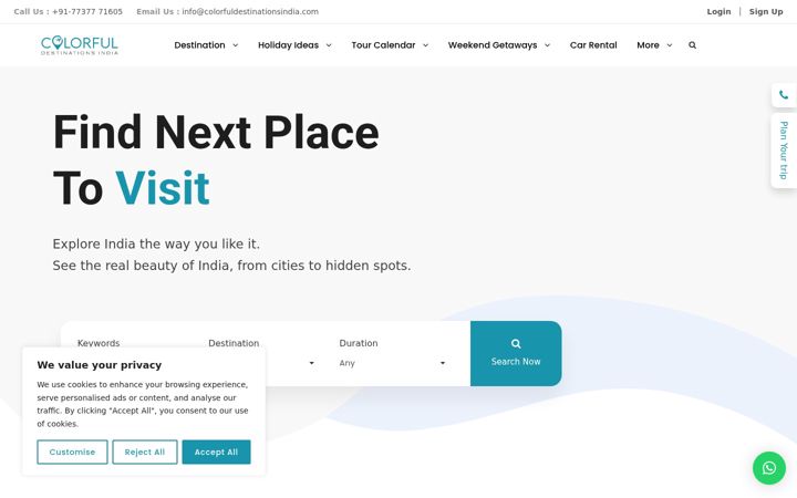Screenshot of colorfuldestinationsindia.com