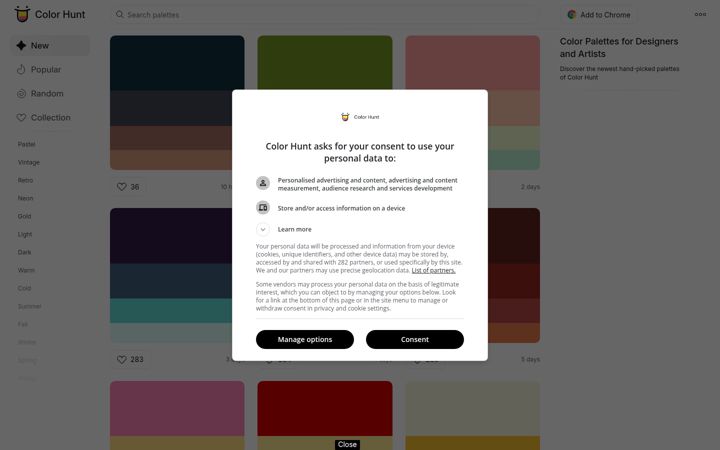 Screenshot van colorhunt.co