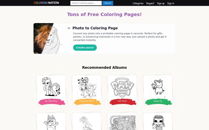 Skjámynd af coloringnation.com