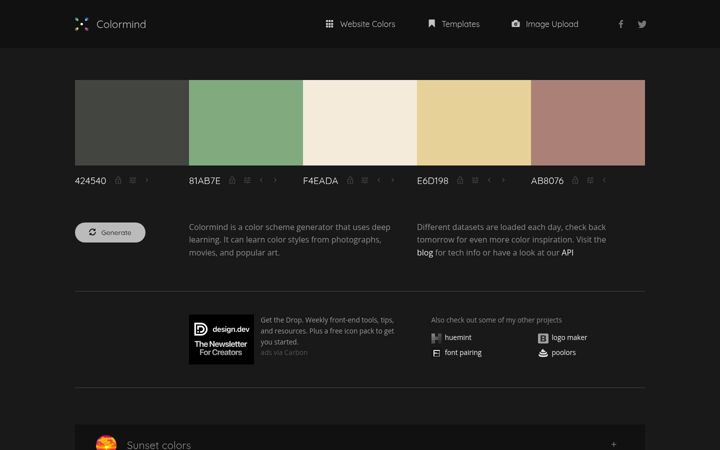 Screenshot of colormind.io