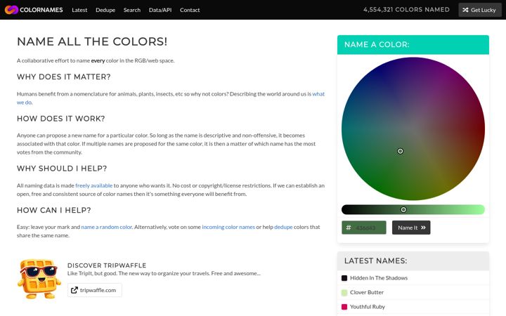 Screenshot of colornames.org