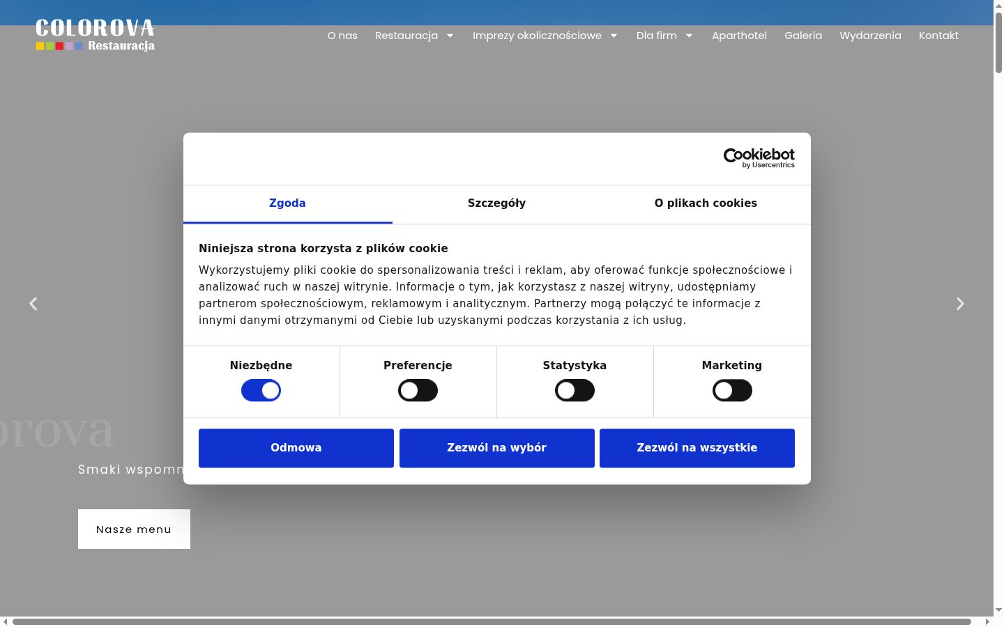 Screenshot del banner di consenso mostrato prima di qualsiasi interazione