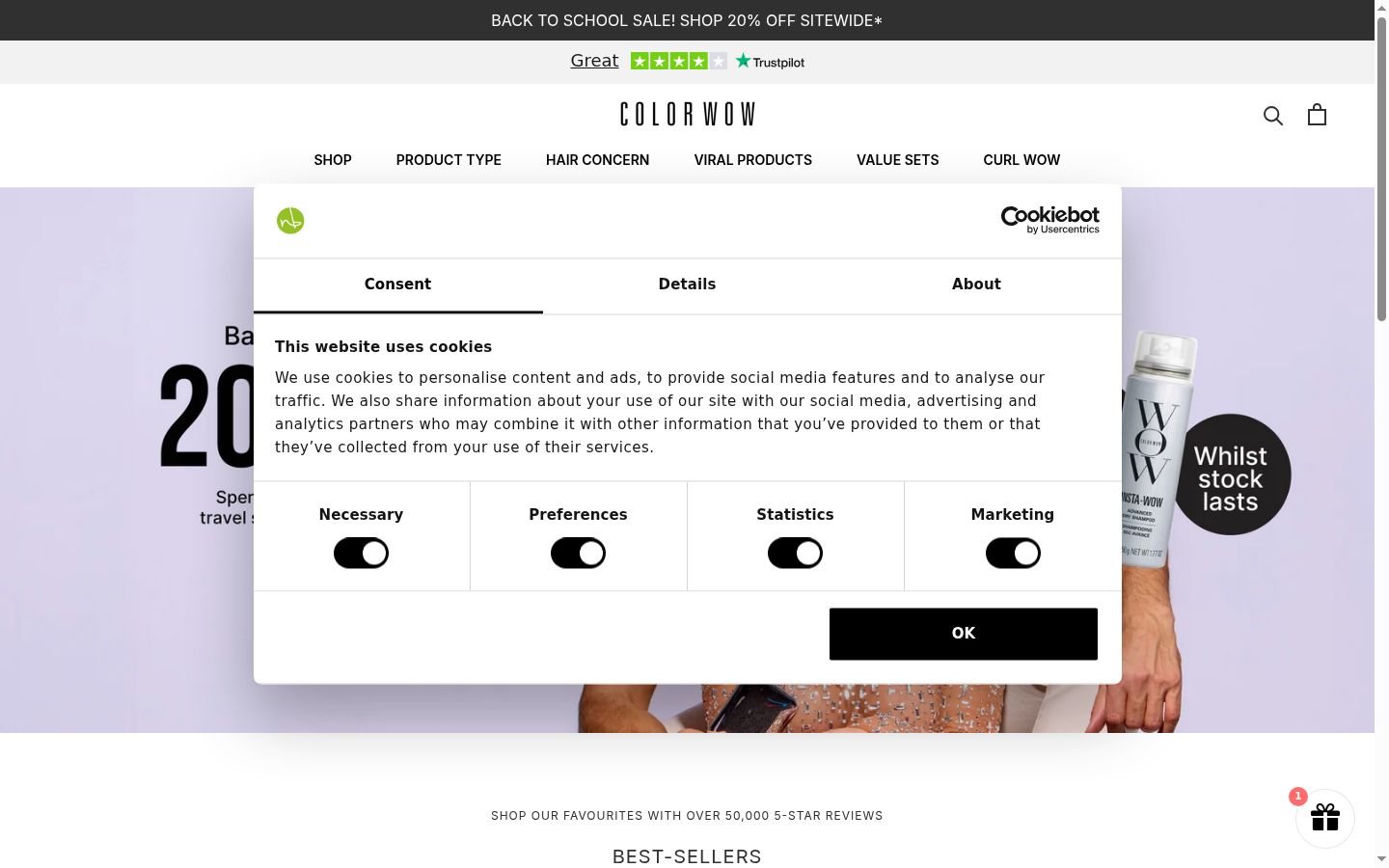 Capture d'écran de la bannière de consentement affichée avant toute interaction