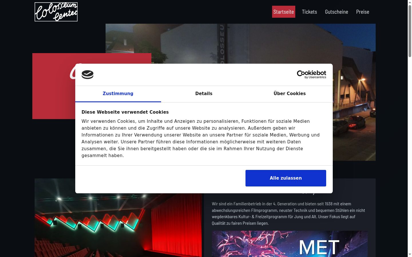 Screenshot des Einwilligungsbanners vor jeglicher Interaktion