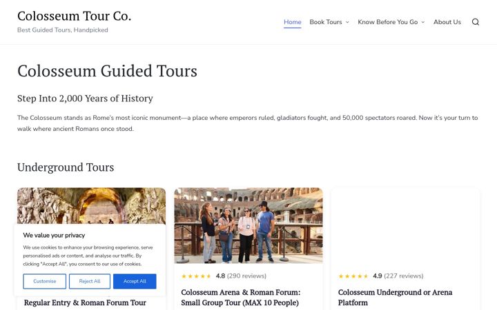 Screenshot of colosseumguidedtour.com