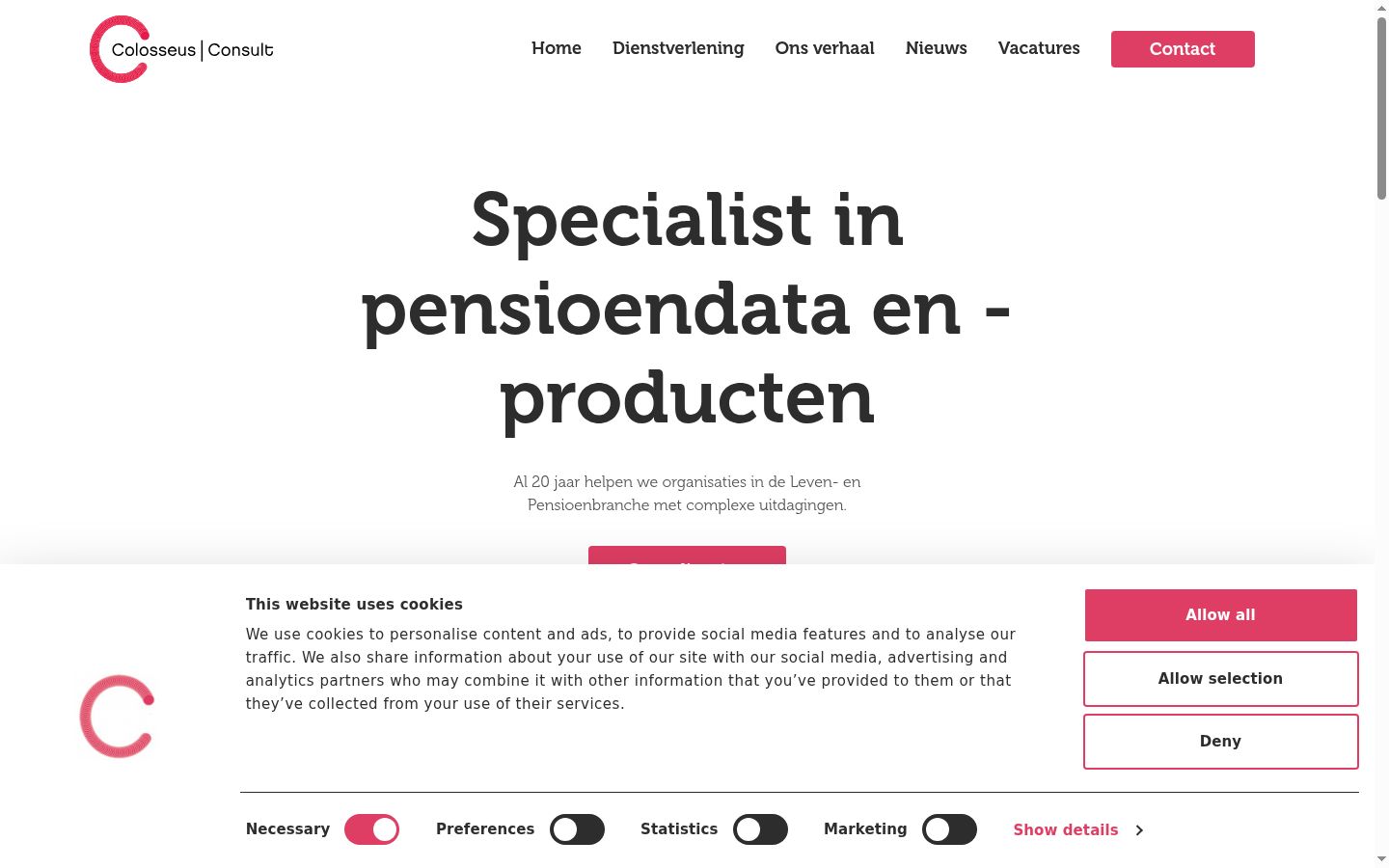 Captura de pantalla del banner de consentimiento mostrado antes de cualquier interacción
