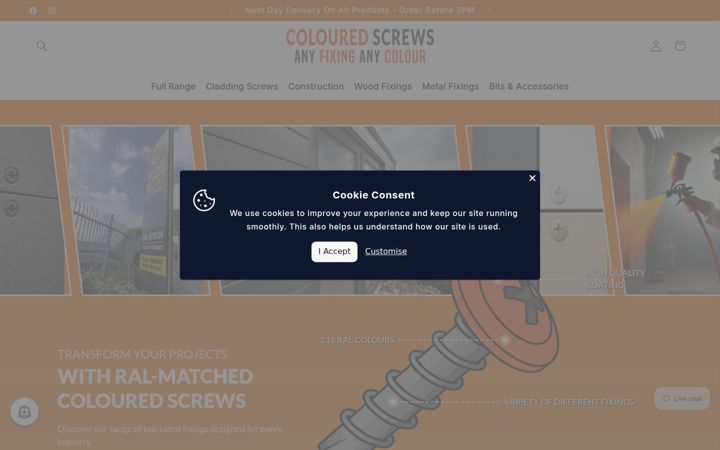 Screenshot di colouredscrews.co.uk