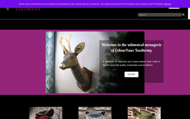 Screenshot of colourfauxtaxidermy.co.uk