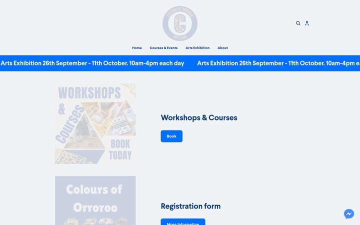 Screenshot of coloursoforrorooartshub.com.au
