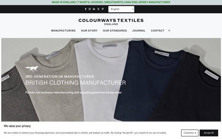 Screenshot of colourwaystextiles.com