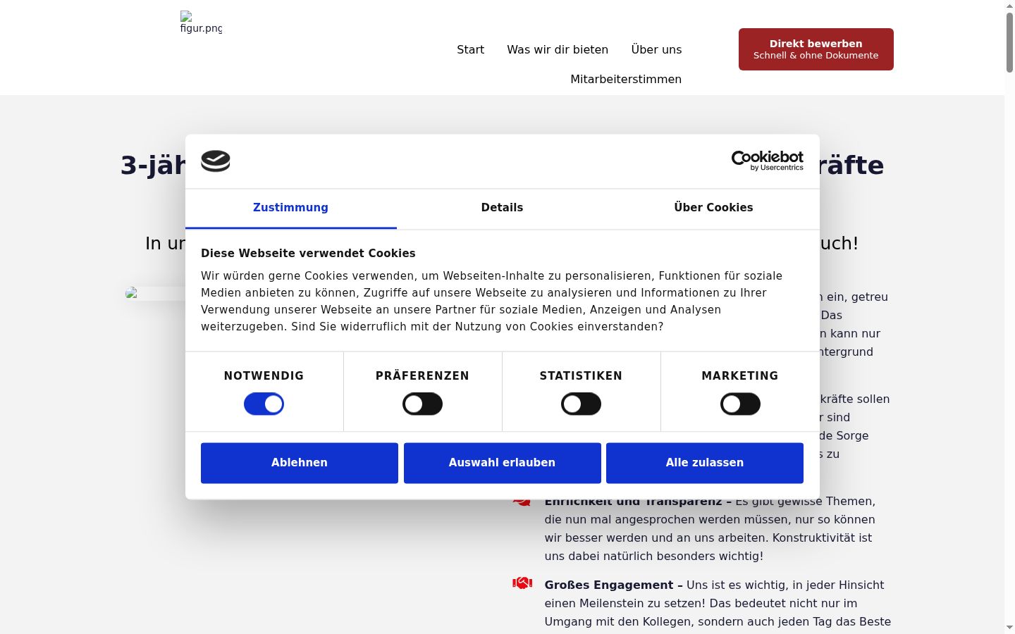 Screenshot des Einwilligungsbanners vor jeglicher Interaktion