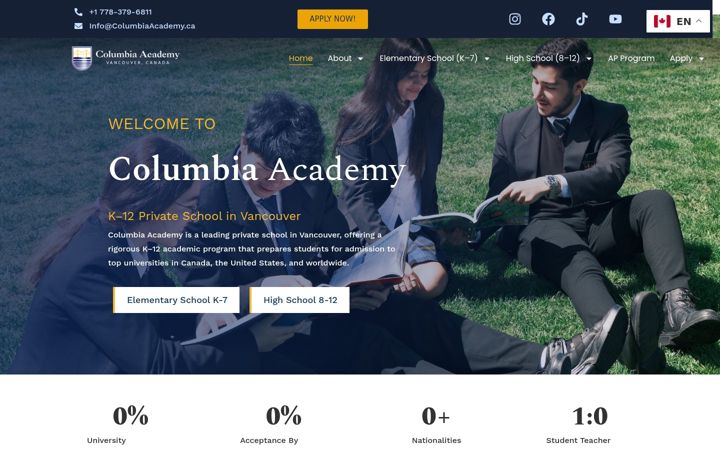 Screenshot of columbiaacademy.ca