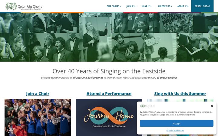 Screenshot of columbiachoirs.org