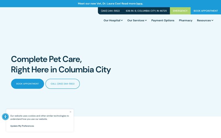 Screenshot of columbiacityvet.com