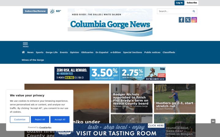 Screenshot of columbiagorgenews.com