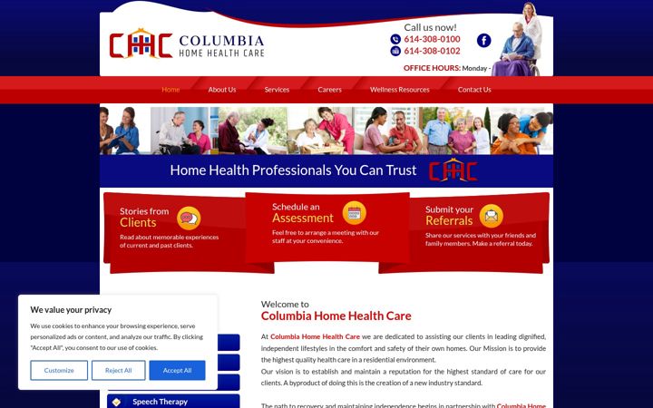 Screenshot of columbiahha.com