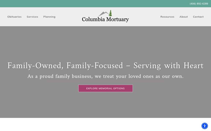 Screenshot of columbiamortuary.com