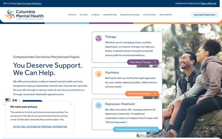 Screenshot of columbiapsychiatry-dc.com