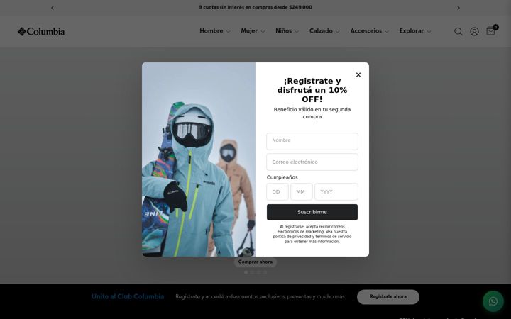 Screenshot di columbiasportswear.com.ar