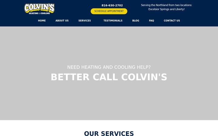 Screenshot of colvinsheatingandcooling.com