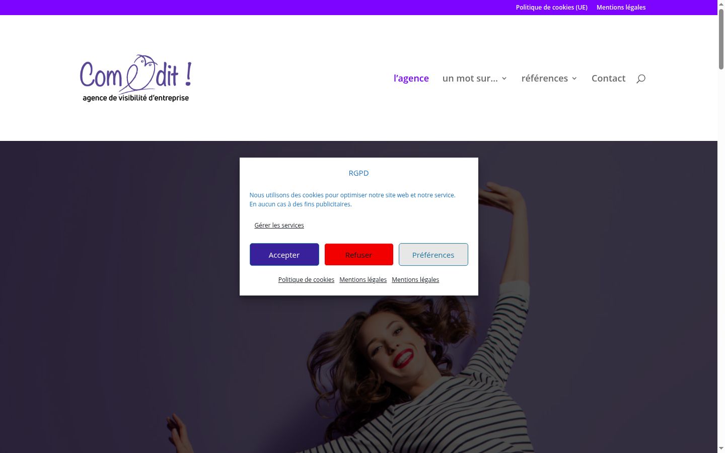 Capture d'écran de la bannière de consentement affichée avant toute interaction