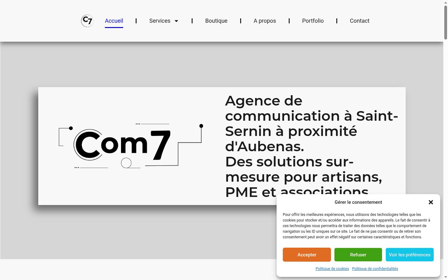 Capture d'écran de la bannière de consentement affichée avant toute interaction