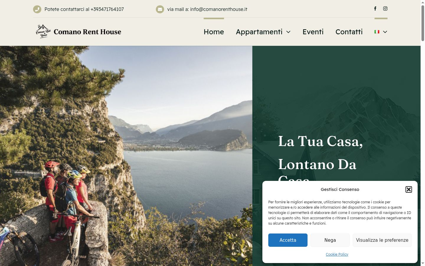 Screenshot del banner di consenso mostrato prima di qualsiasi interazione