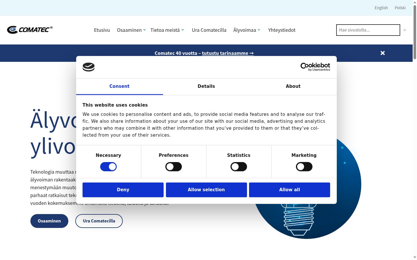 Screenshot del banner di consenso mostrato prima di qualsiasi interazione