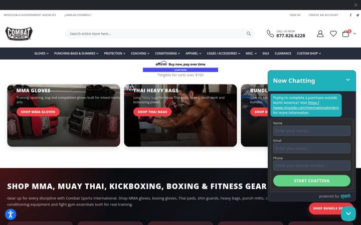 Snímek obrazovky combatsports.com