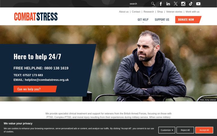 Screenshot of combatstress.org.uk