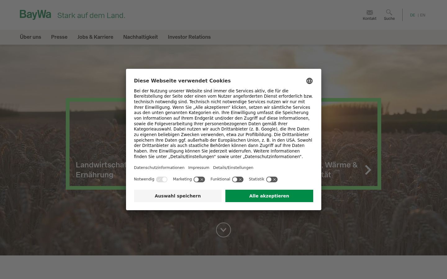 Screenshot del banner di consenso mostrato prima di qualsiasi interazione
