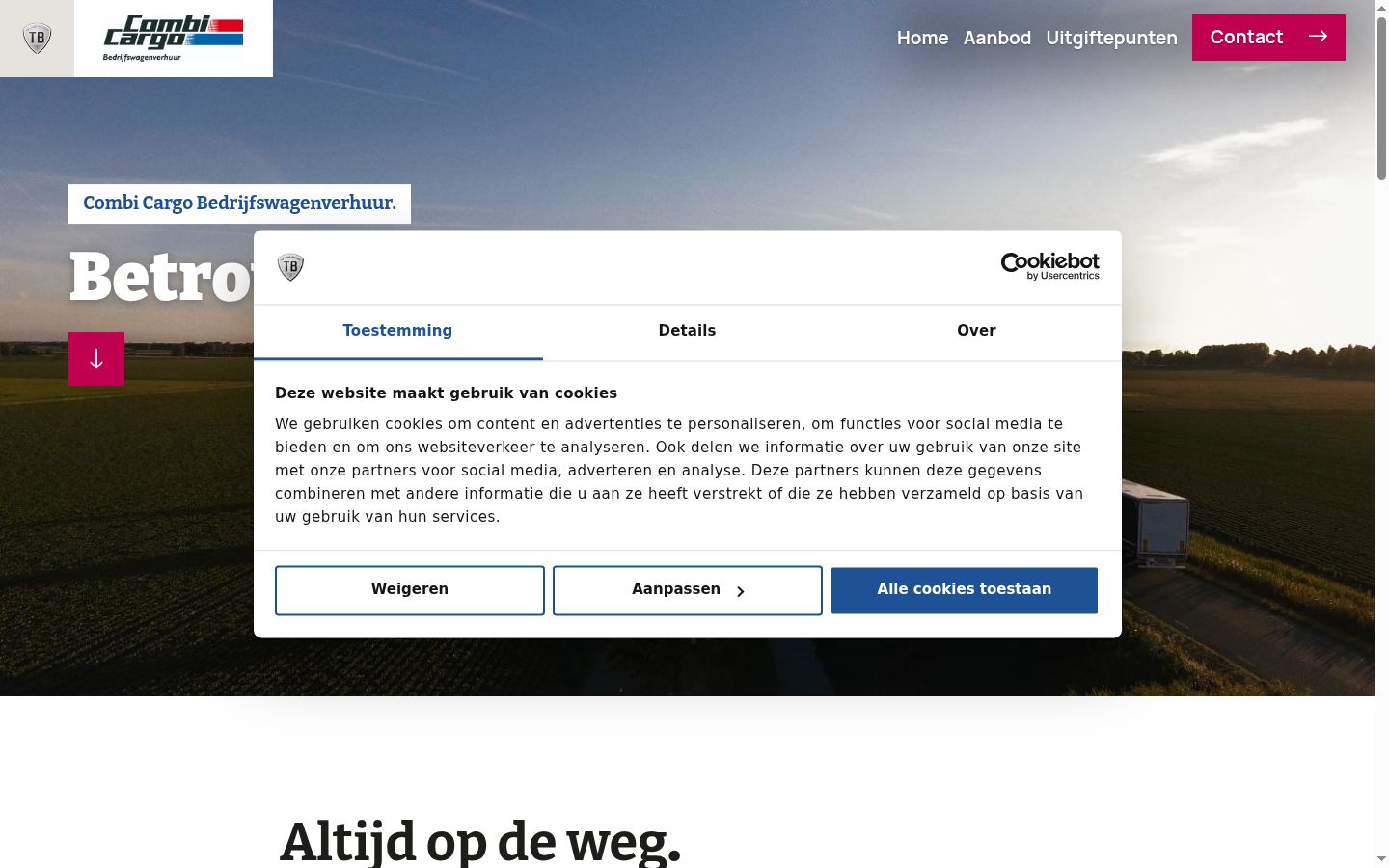 Skærmbillede af samtykkebanneret, som det blev vist før nogen interaktion