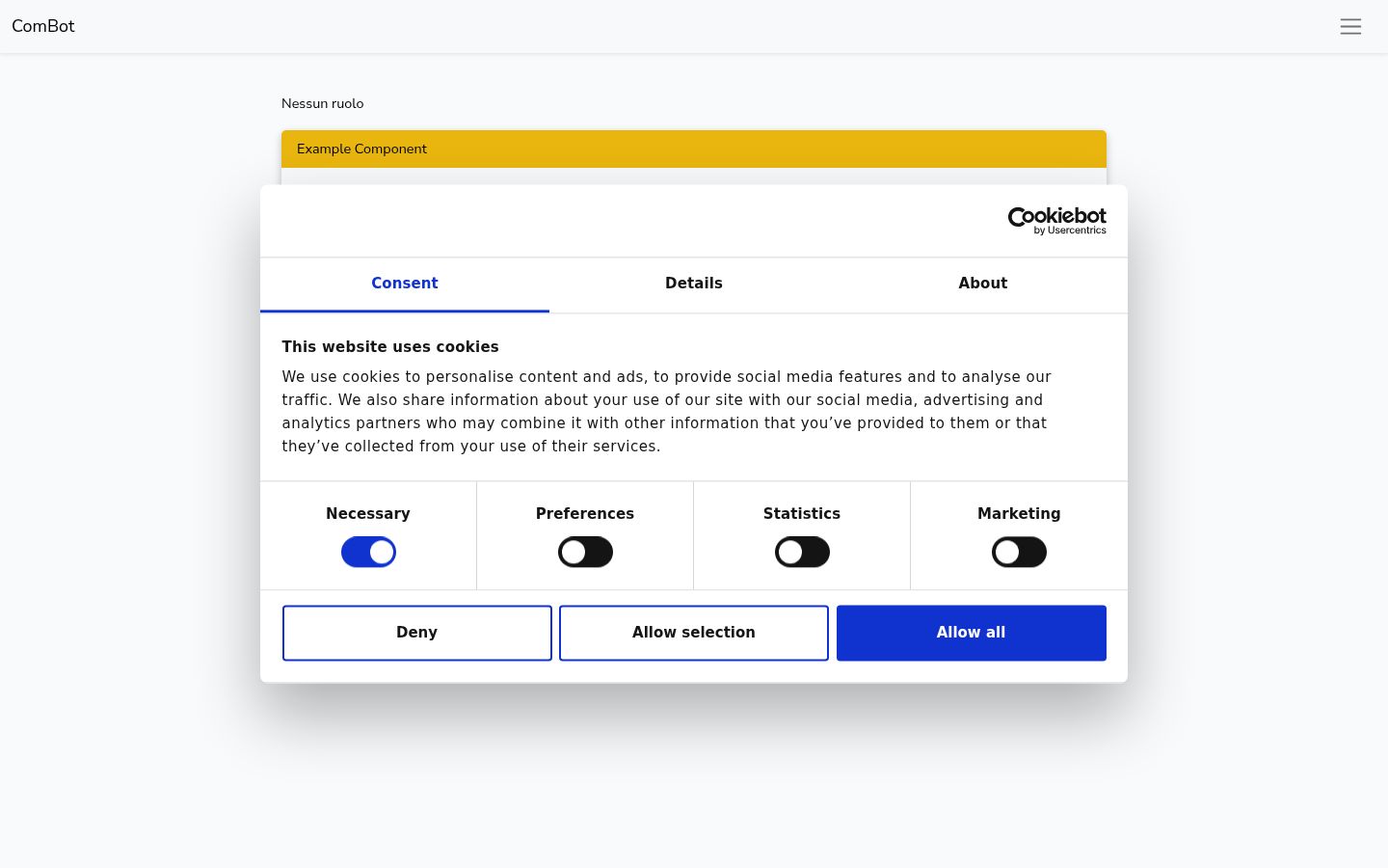 Screenshot del banner di consenso mostrato prima di qualsiasi interazione