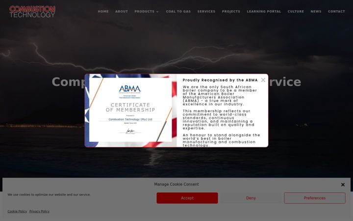 Snímek obrazovky combustiontechnology.co.za